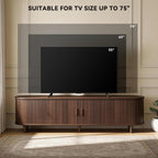 65" Mid Century Modern Tv Stand With Power Outlet, Fluted Entertainment Center With Storage And Adjustable Shelves, Wood Tv Console With Sliding Doors For Living Room, Walnut