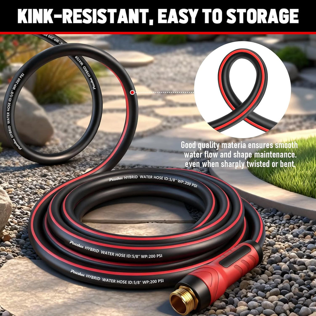 Garden Hose 25Ft X 5/8", Non-Expandable Heavy Duty Premium Flexible Hose | No Kink, Leakproof, Lightweight Hybrid Water Hose With Male To Female Fittings For Household&Backyard