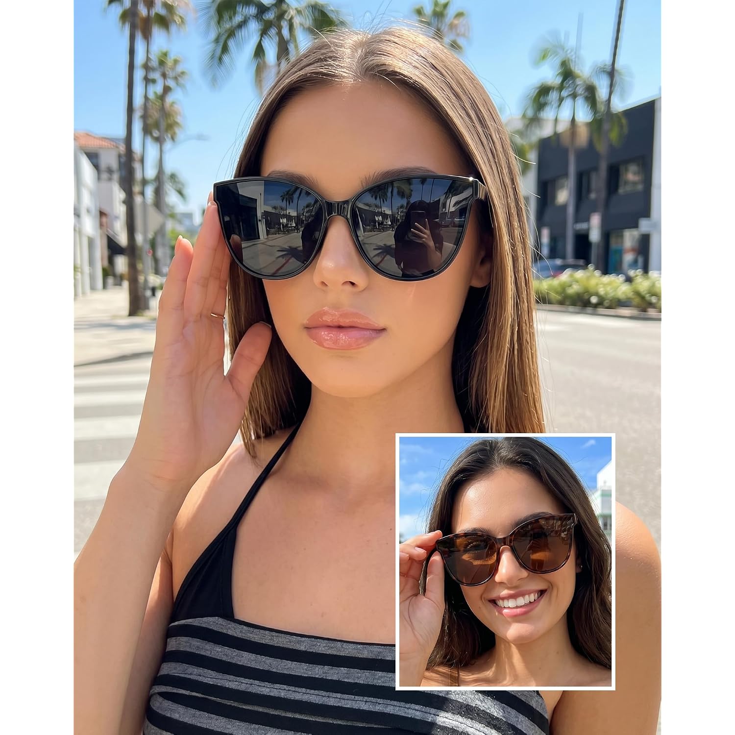 Oversized Cat Eye Sunglasses Women Polarized Uv400 Retro 70S Shades | Big Ultra-Oversize Vintage Trendy Sun Glasses For Wide Faces& Big Heads, With Giant Piqued Lenses For Beach Driving