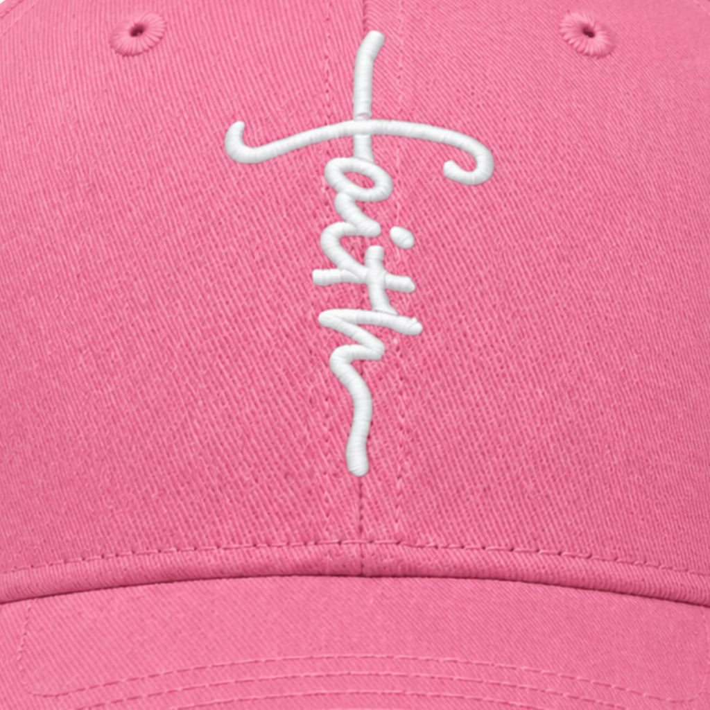 Christian Baseball Cap Embroidered Faith Cross Hat Adjustable Structured Front Panel Thick Raised Stitching