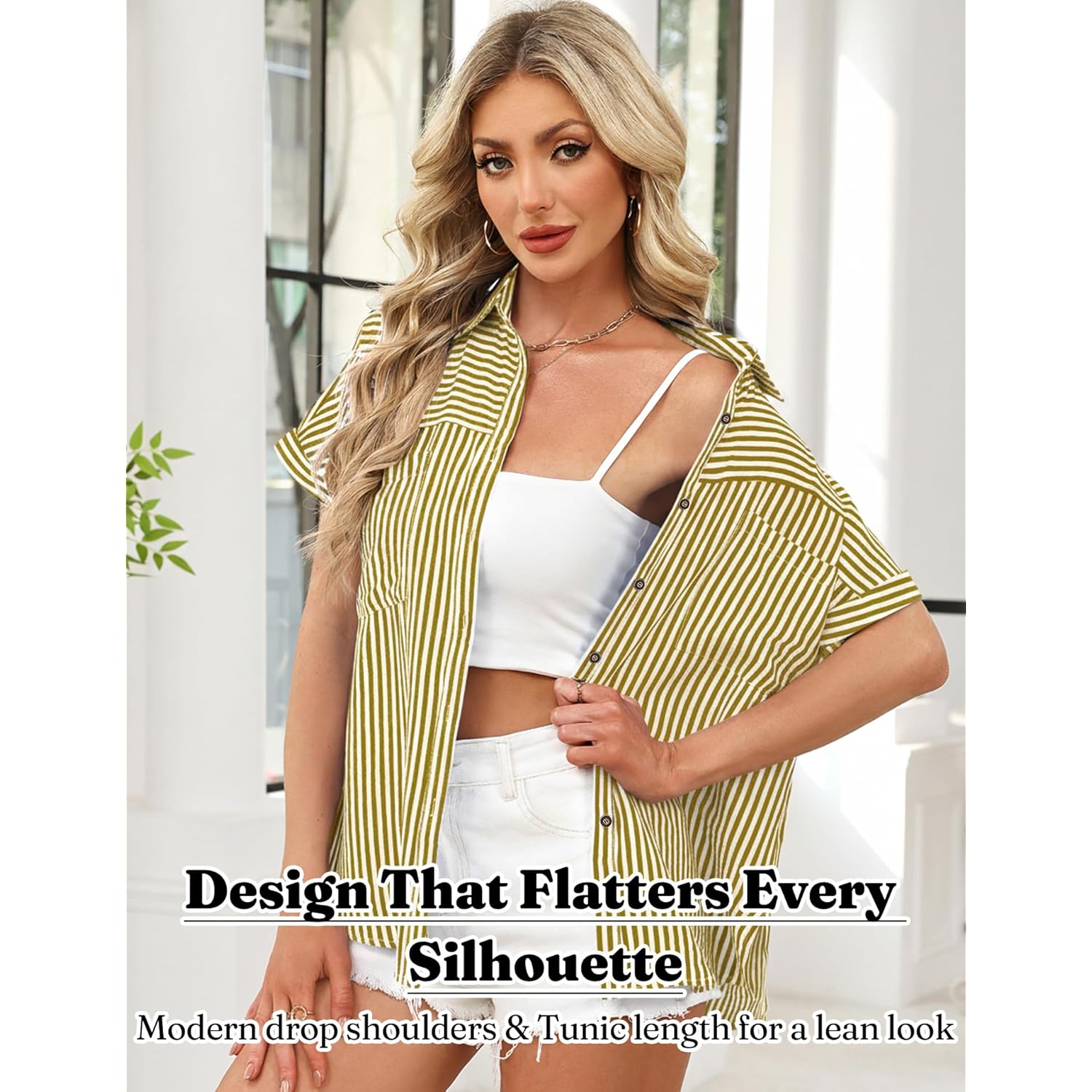Button Down Shirt for Women Short Sleeve Blouses Dressy Casual Business Work Summer Vacation Tops Hawaii Shirts with Pockets