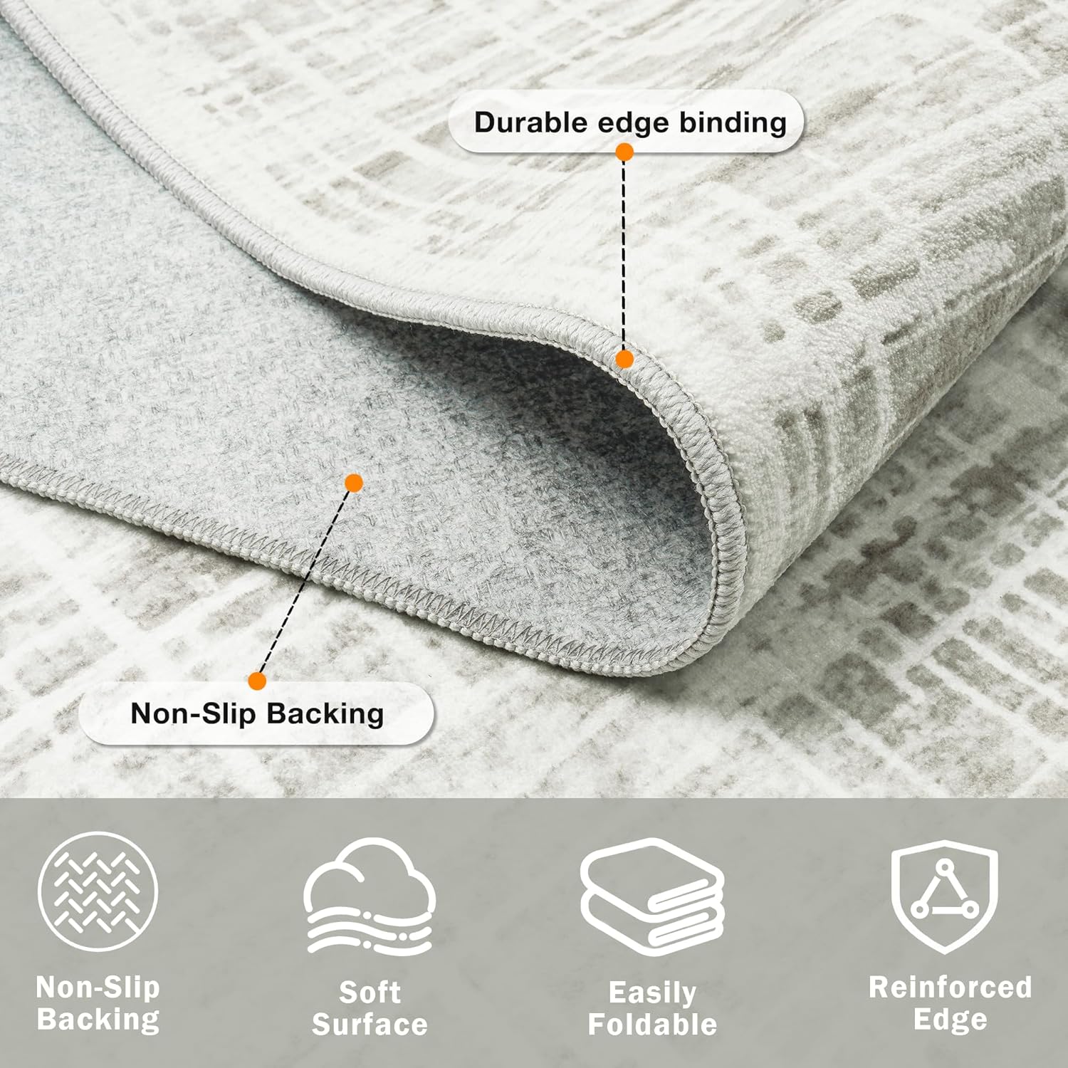 8x10 Area Rugs Washable Rug: Anti-Skid Abstract Modern Living Room Rug Soft Thin Carpets Indoor Floor Non-Shedding Carpet for Bedroom Dining Farmhouse Nursery Home Office (White Gray, 8'x10')