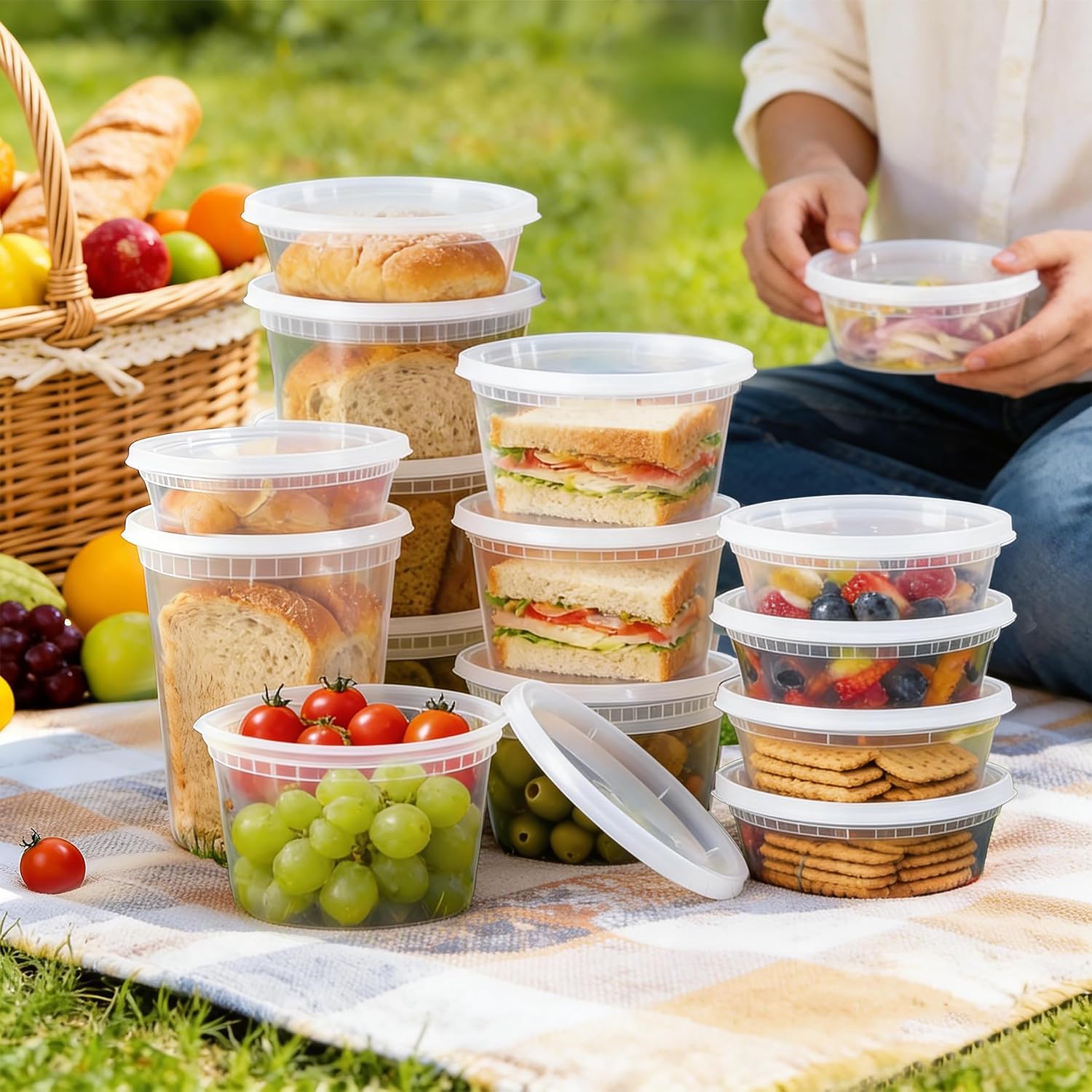 60 Sets Deli Containers With Lids, 32/16/8 Oz X 20 Set Each, Leak-Proof & Bpa Free Airtight Stackable Takeout Plastic Food Storage Containers, Freezer/Microwave/Dishwasher Safe