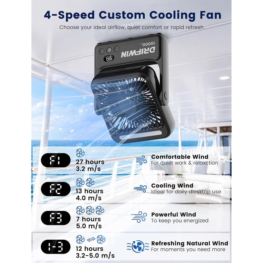 Magnetic Cruise Approved Fan With Night Light, 10000Mah Ultra-Slim Travel Fan, 4-Speed, Hook Design, Portable Fan For Cruise Ship Cabin, Bedroom Sleeping, Camping, Travel & Cruise Essentials 2026