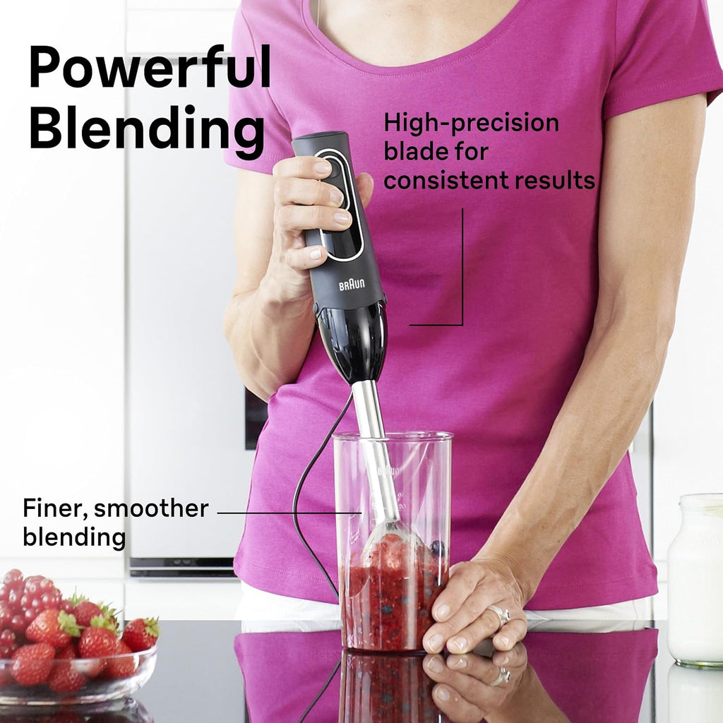 Braun Multiquick 5 Immersion Hand Blender With Dual Speed + Turbo And Patented Technology, 350W - Includes Beaker And Whisk, Black, Mq505