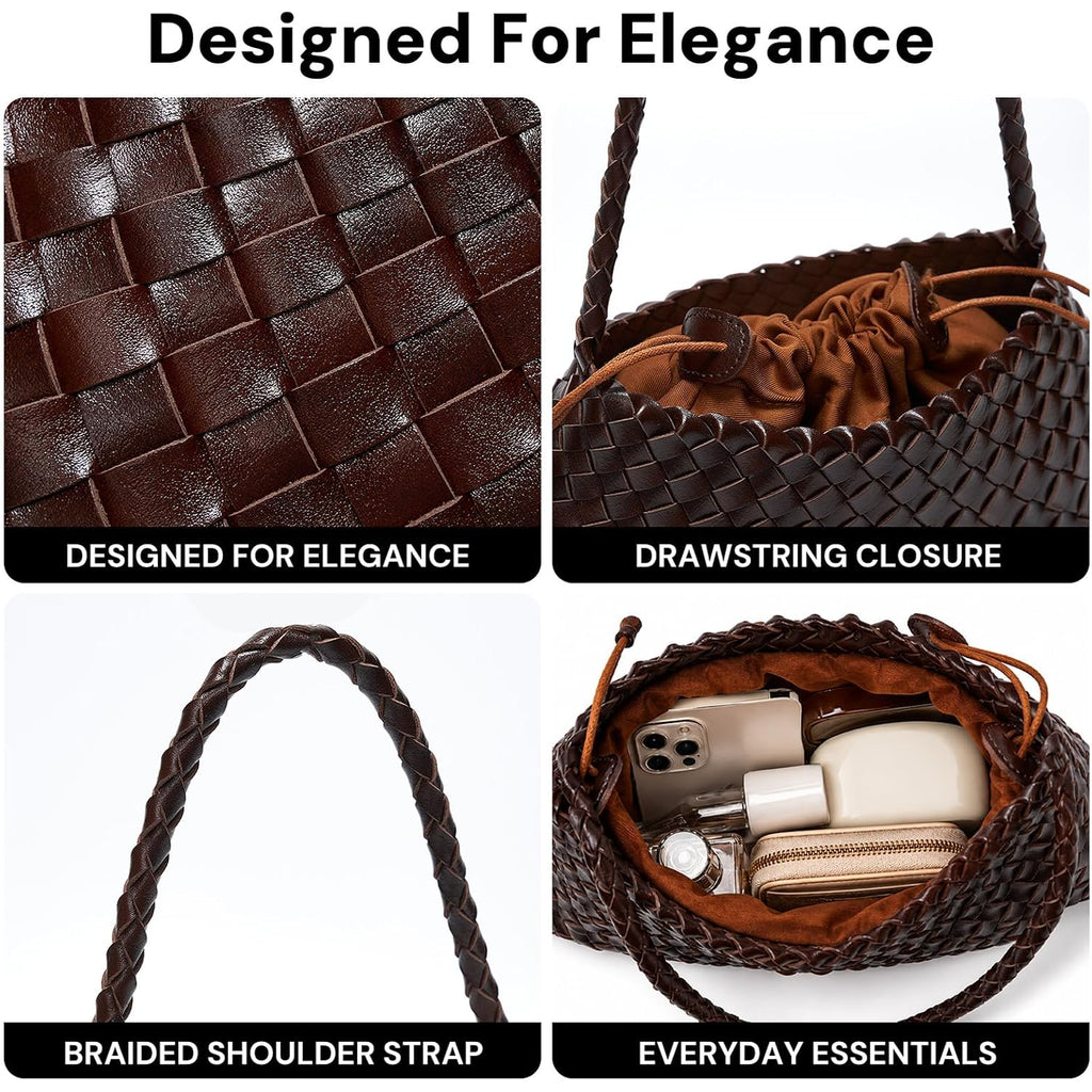 Small Woven Purse For Women Vegan Leather Underarm Shoulder Hobo Handbag