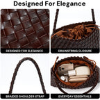 Small Woven Purse For Women Vegan Leather Underarm Shoulder Hobo Handbag