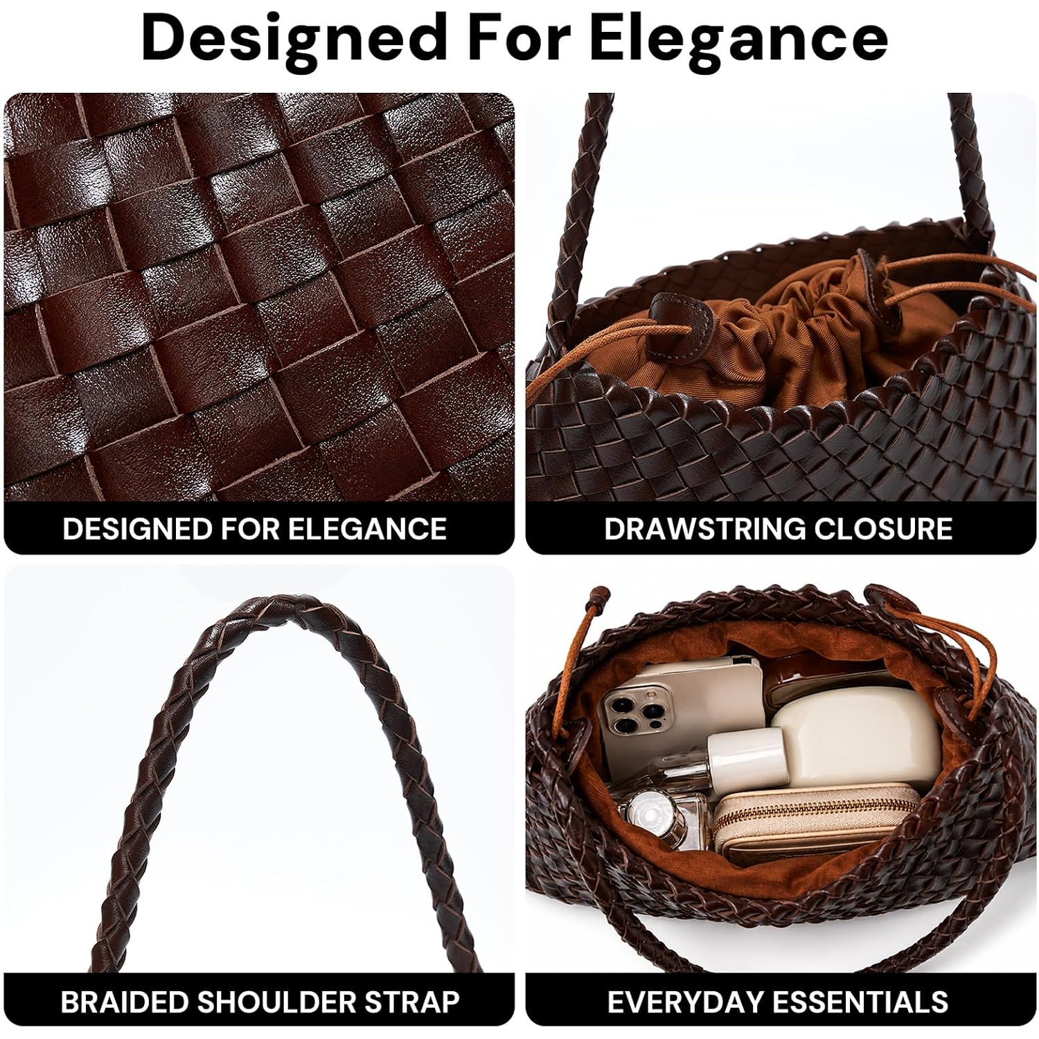 Small Woven Purse For Women Vegan Leather Underarm Shoulder Hobo Handbag