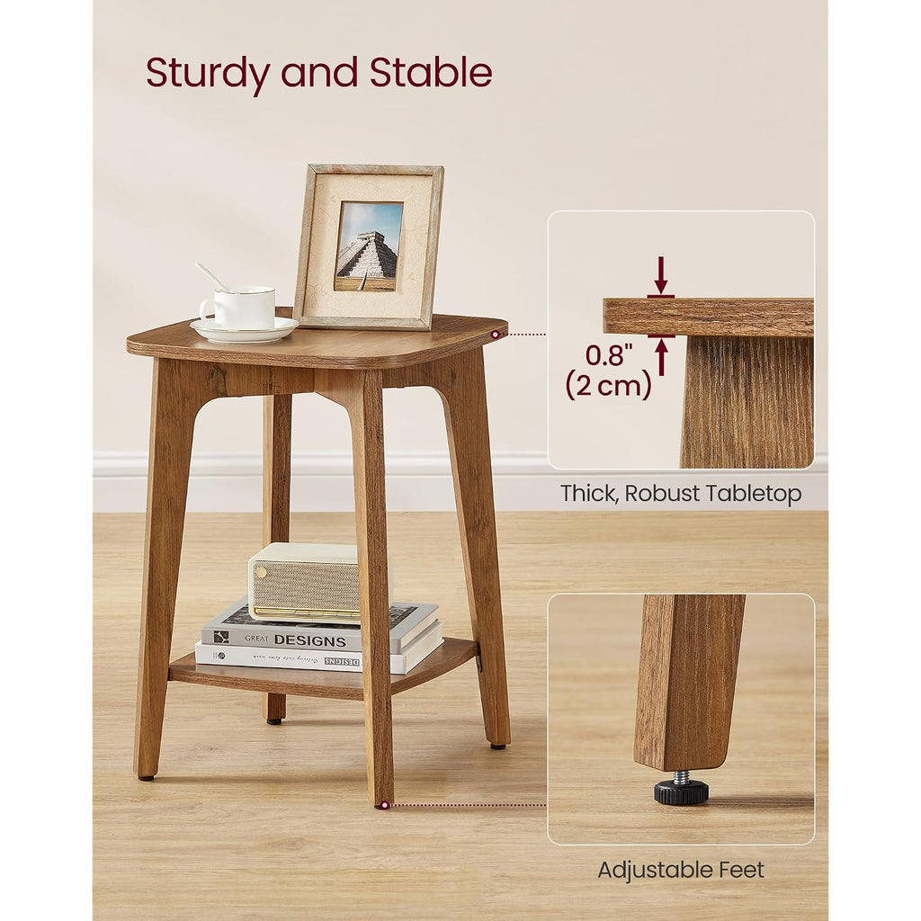 Vasagle Side Table, 2-Tier Small Square End Table, Nightstand | With Tapered Legs, Curved Transitions, Honey Brown, Maezo Collection, Ulet236K01