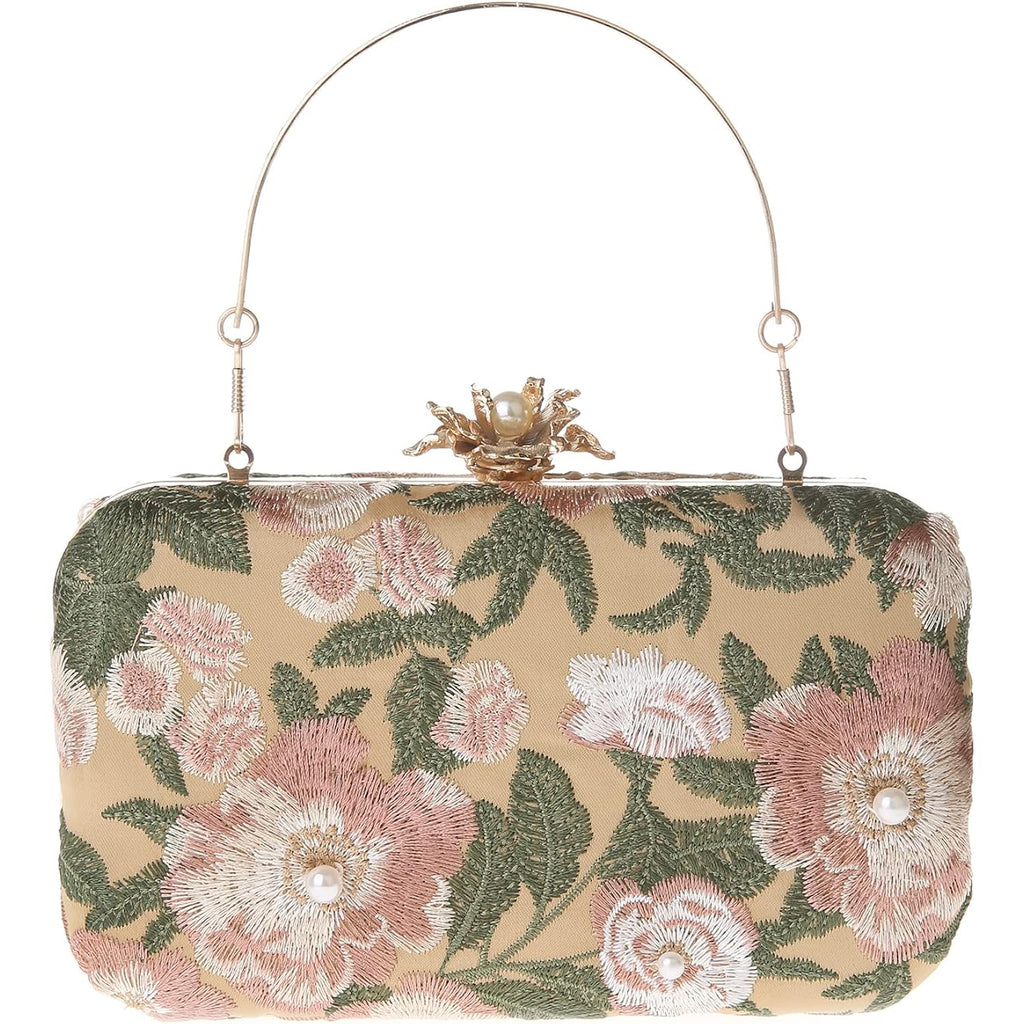 Womens Vintage Floral Embroidery Clutch Evening Handbag Shoulder Bags Purse For Wedding Party Prom