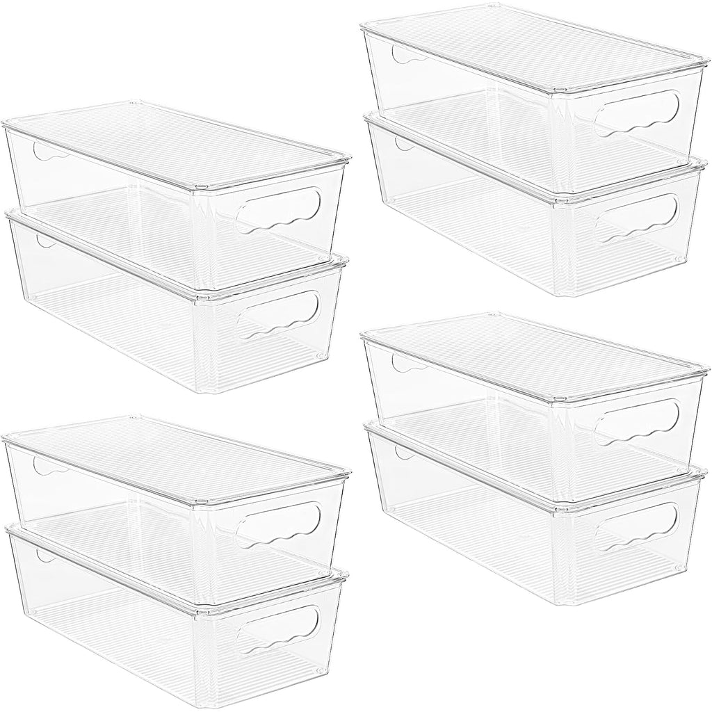 Vtopmart 8Pcs Clear Organizers And Storage Bins With Lids, Stackable Plastic Storage Containers With Handles For Fridge, Freezer, Pantry, Cabinet, Kitchen Organization