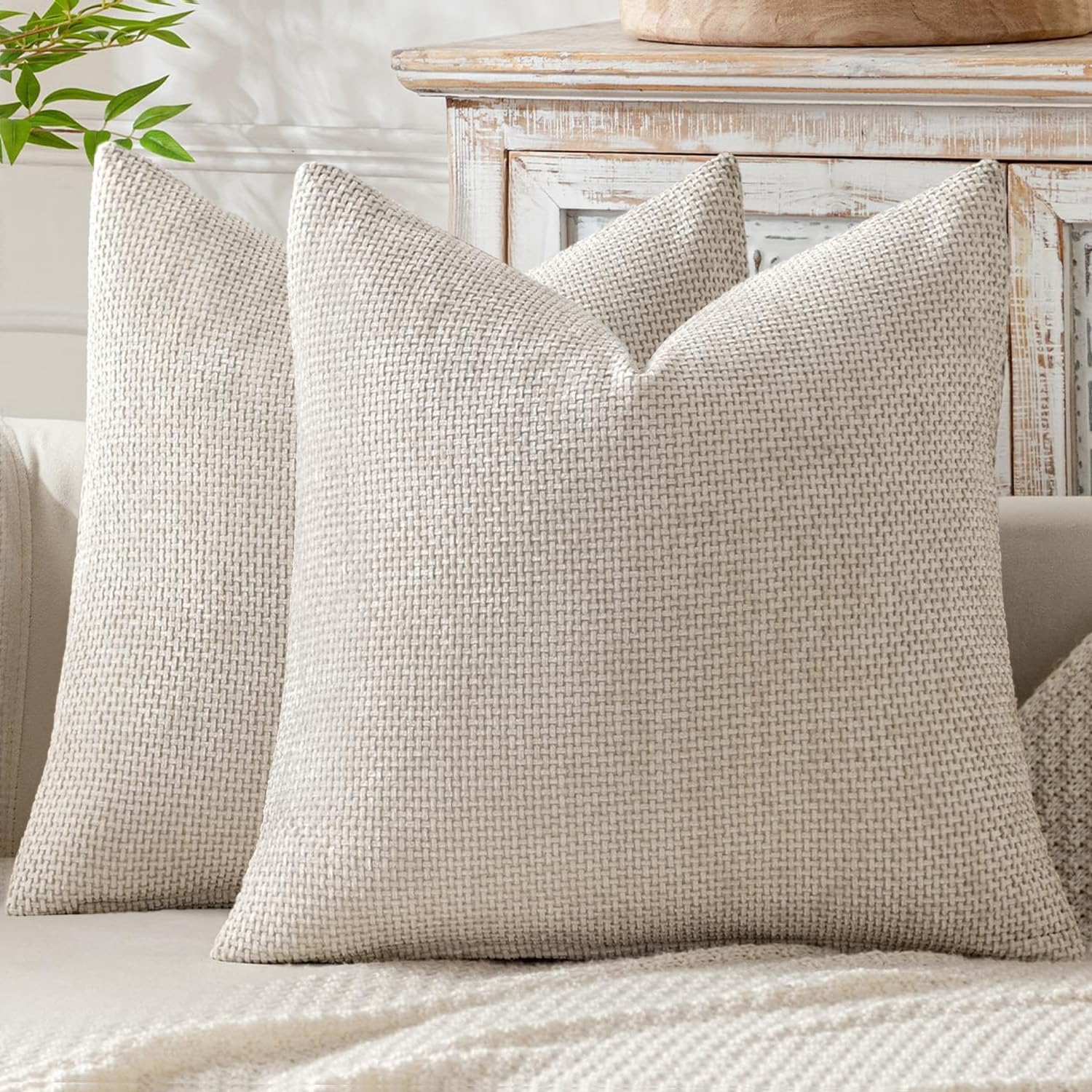 Miulee Pack Of 2 Couch Throw Pillow Covers 18X18 Inch Neutral Beige Modern Boho Accent Decorative Pillow Covers Soft Chenille Farmhouse Cushion Covers For Home Decor Bed Sofa Living Room