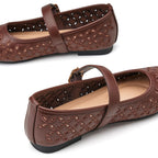 Trary Mary Jane Shoes Women, Hollow Flats for Women, Ballet Flats Shoes Round Toe Mary Jane Flats, Ankle Strap Spring Summer Shoes Dressy Comfortable