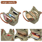 Worldlyda Women Canvas Hobo Purse Multi Pocket Tote Shopper Shoulder Bag Casual Top Handle handbag with Embroidery Ethnic