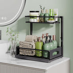 Under Sink Organizer, 2 Pack Cabinet Organizer For Kitchen, Height Adjustable Pull Out Heavy Duty 2 Tier Metal Under Sink Storage For Bathroom Pantry (Black, 2 Pack)