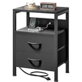 Night Stand With Charger Station For Bedroom, Black Nightstand | Bedside Table, Open Shelf, 2 Fabric Drawers, Built In Usb-A, Usb-C Port & Ac Outlets, For Dorm, Living Room, Bedroom
