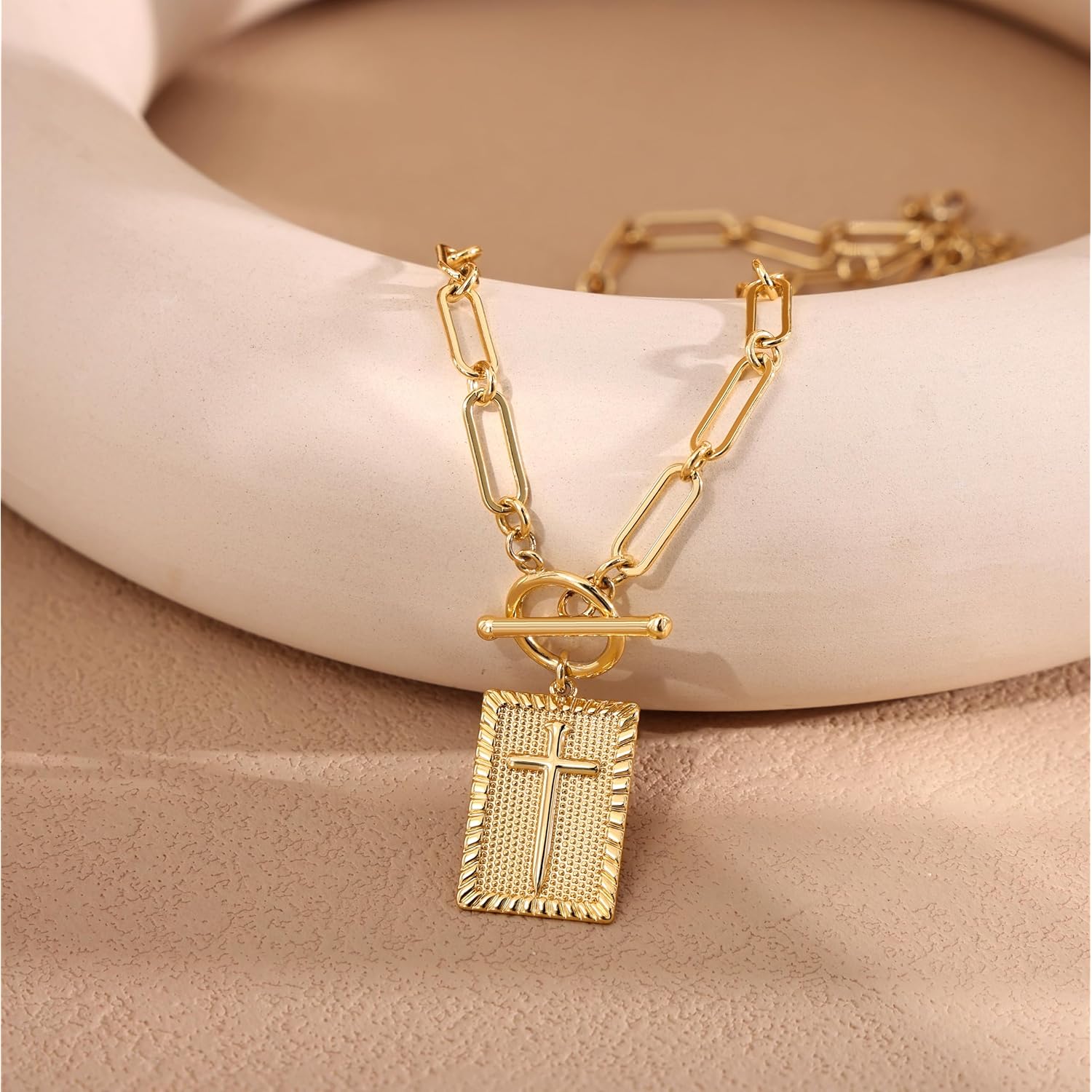 Robaice Valentines Day Gifts 14K Gold Plated and Silver Plated Cross Necklace for Women, Non-Tarnish Faith Jewelry with Toggle Clasp, Fashion Necklace Gifts for Women, Christian Faith, Communion, Birthday & Christmas
