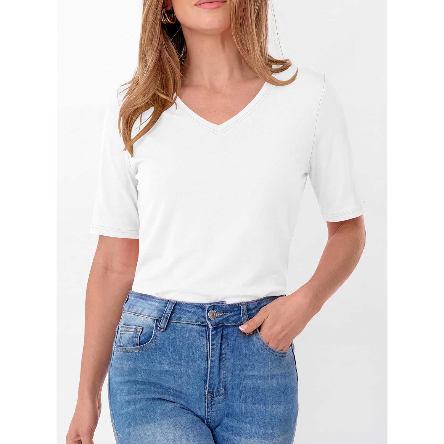 Anrabess Womens Half Sleeve Tops V Neck Shirts | Comfy Soft Basic Fit Tee, Business Casual Work Daily Wear T-Shirts, Summer Spring Trendy Clothes