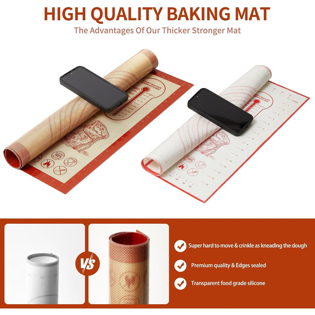 Silicone Baking Pastry Dough Mat - 28X20Inch Extra Large Cookie Bread Rolling Mats Sheet, Nonstick Kitchen Counter Kneading Board, Thick Reusable Pie Cookies Pizza Fondant Making Matt With Measurement