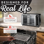 Gourmia French Door Air Fryer – 25 Qt Large Capacity Convection Oven, Fryfroce 360°, Digital Display with 17 Cooking Presets, Bake, Toast, Roast, Dehydrate, Fits 12” Pizza