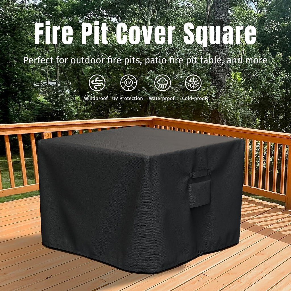 Shinestar Fire Pit Cover Square, Fits For 28-32 Inch Fire Pit Table, Gas Fire-600D Heavy Duty Fabric, Waterproof And Windproof, 32 X 32 X 24 Inches, Black