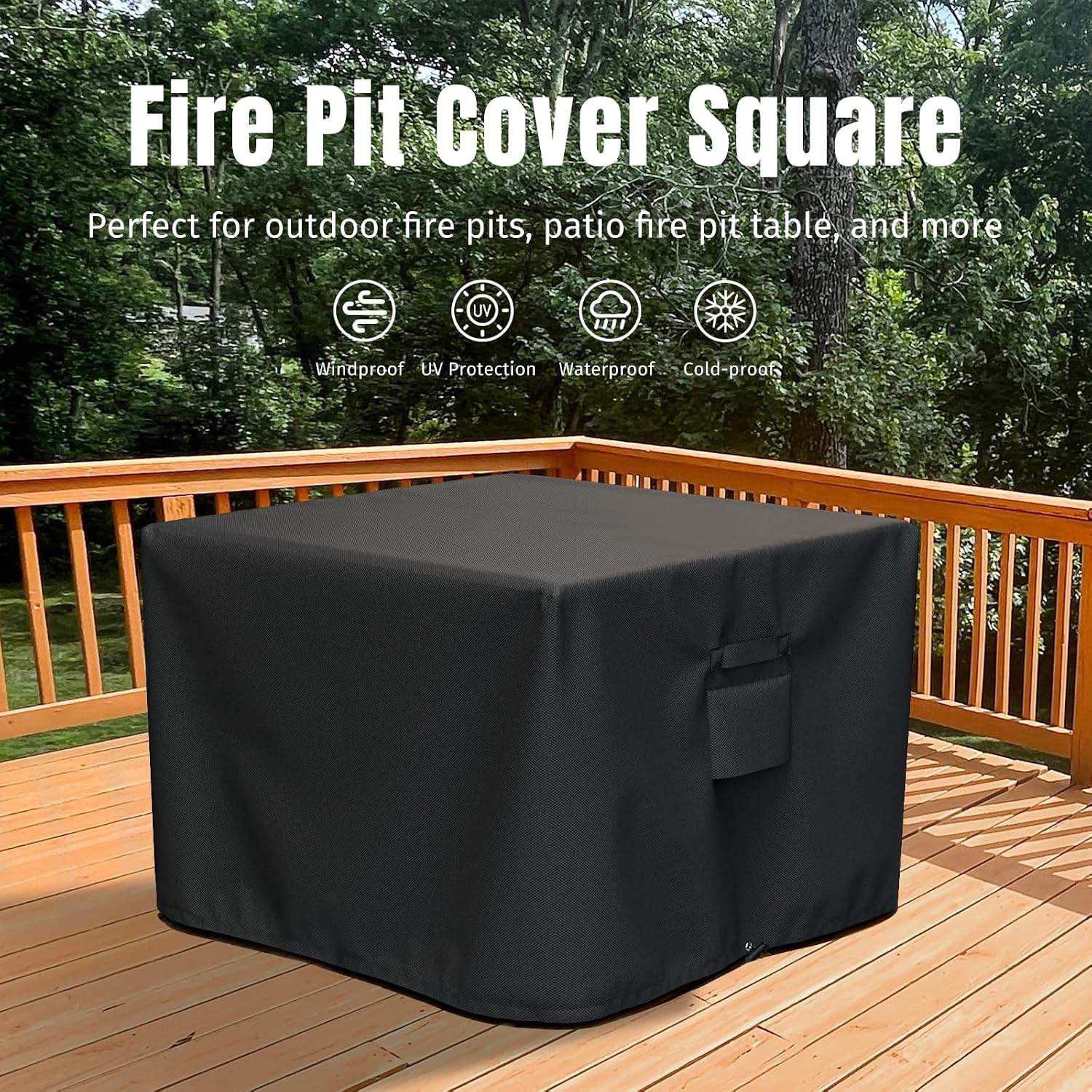 Shinestar Fire Pit Cover Square, Fits For 28-32 Inch Fire Pit Table, Gas Fire-600D Heavy Duty Fabric, Waterproof And Windproof, 32 X 32 X 24 Inches, Black