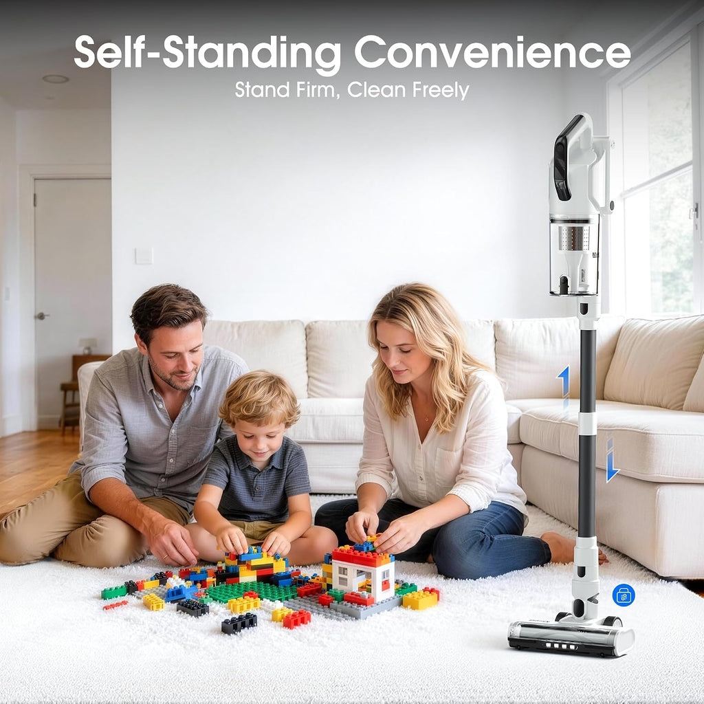Klarpul Cordless Vacuum Cleaner, 2 Batteries 140 Mins Runtime 600W 50Kpa Stick Vacuum Cordless, Self-Standing Vacuum Cleaners For Home With 2.5H Fast Charging, For Floor/Carpet/Pet Hair, White