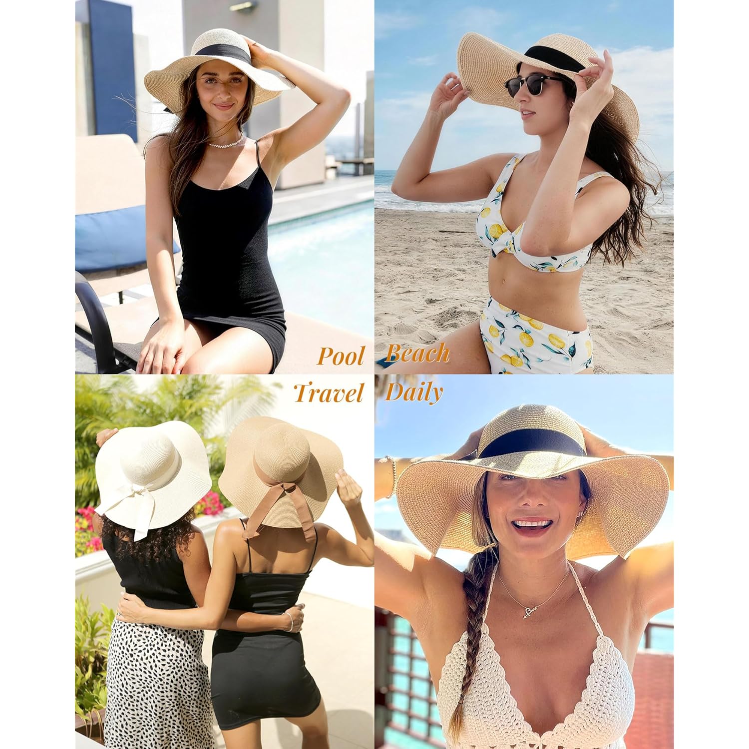 FURTALK Womens Sun Straw Hat Wide Brim UPF 80 Summer Hat Foldable Packable Floppy Beach Hats for Women