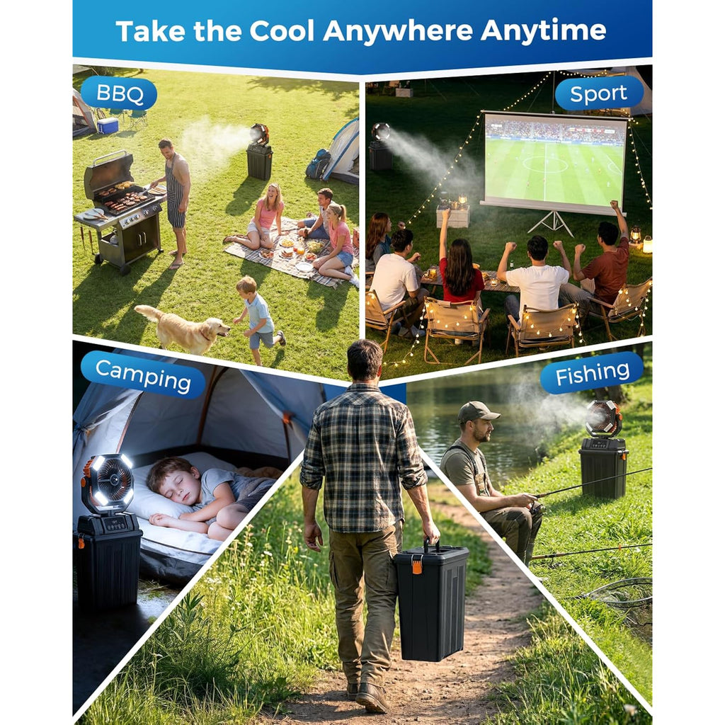 40000Mah Misting Fans For Outside, 15L Large Tank Portable Misting Fan, Battery Powered Outdoor Mister Fan With Remote & Led Light, Wide 270° Coverage For Camping Patio Backyard