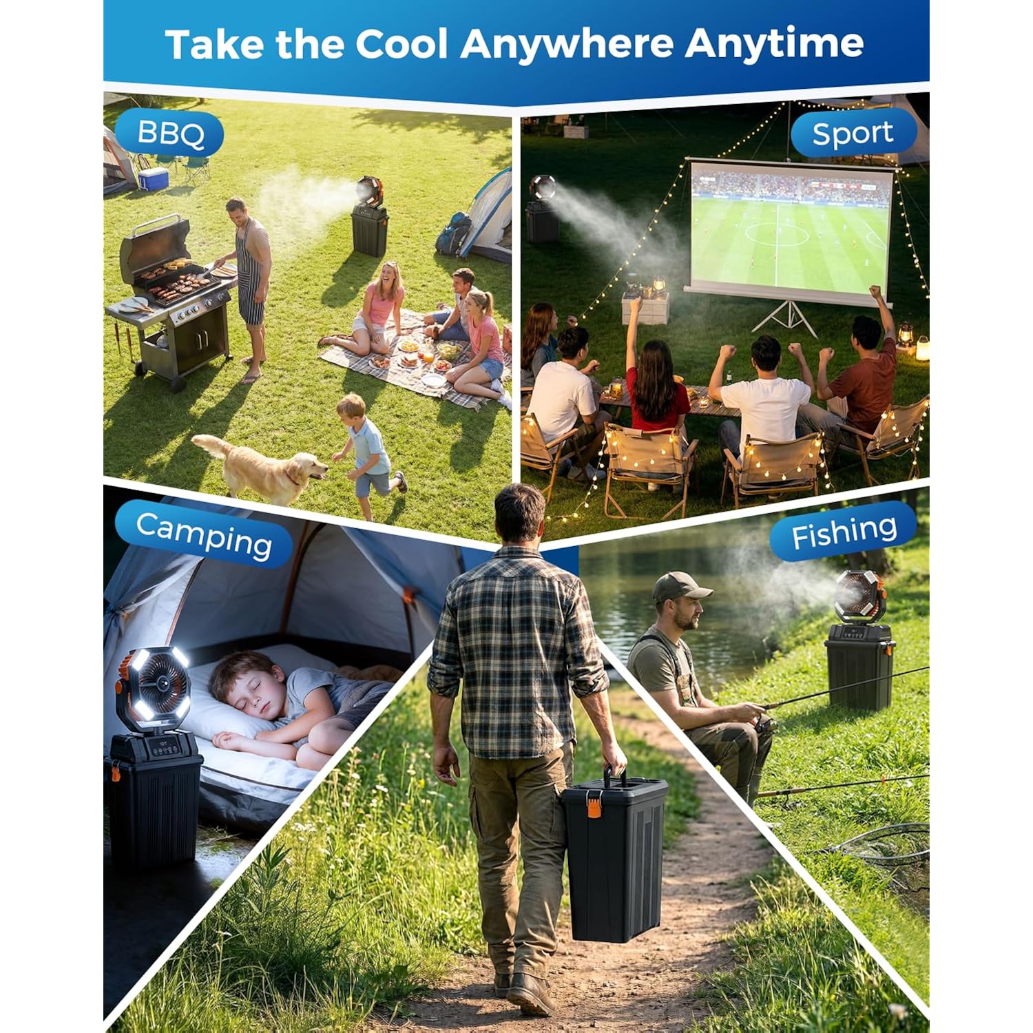 40000Mah Misting Fans For Outside, 15L Large Tank Portable Misting Fan, Battery Powered Outdoor Mister Fan With Remote & Led Light, Wide 270° Coverage For Camping Patio Backyard