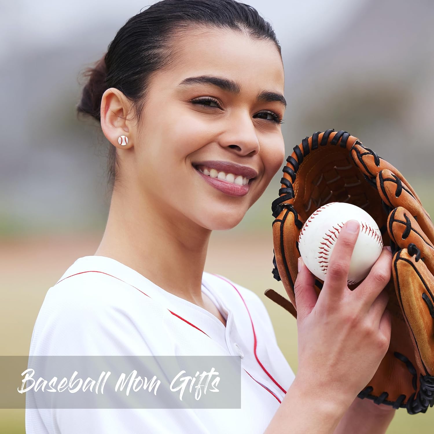 SmileBelle Baseball Earrings for Women, Sterling Silver Baseball Studs Matching Softball Mom Outfits Hypoallergenic Sports Earrings for Teen Fans Accessories as Birthday Game Day Gifts