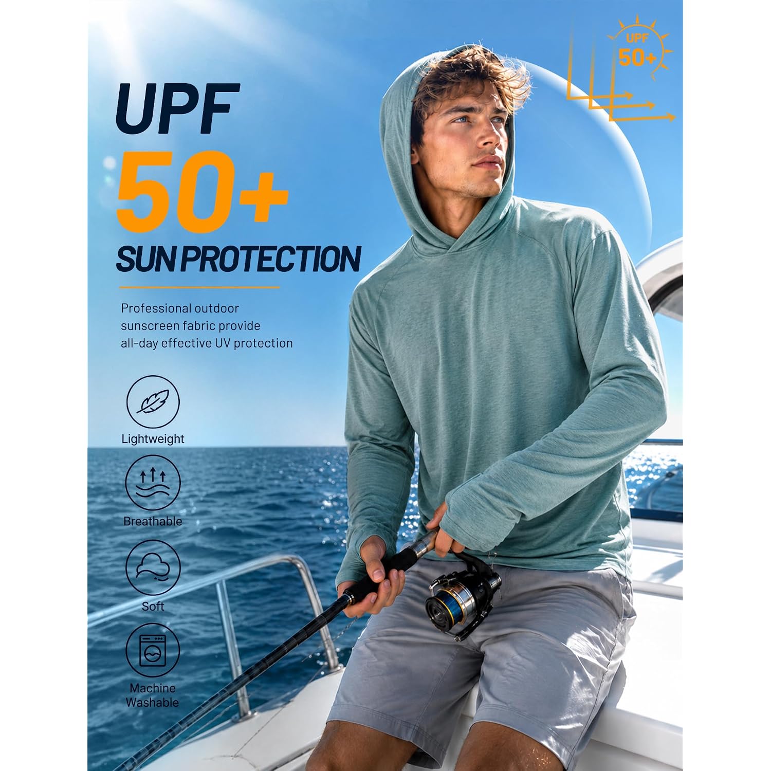 Mier Men'S Upf 50+ Sun Protection Hoodie Long Sleeve Spf Fishing Hiking Running Thumbhole Shirts Hooded Quick Dry Lightweight