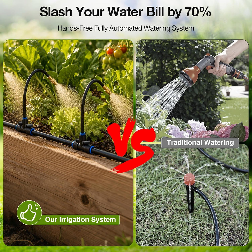 Pro-Series Drip Irrigation System, 200Ft 1/4" Garden Watering System With 32Pcs 360° Bendable Copper Nozzles, Leak-Free Quick-Connect Misting Sprinkler Kit For Patio, Raised Beds, Yard, Greenhouse