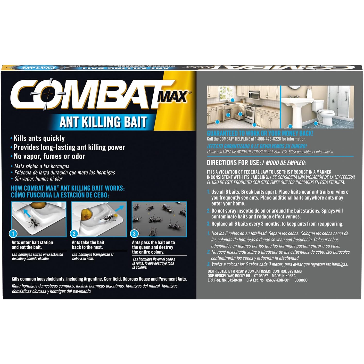 Combat Max Ant Killing Bait Stations, Indoor And Outdoor Use, 6 Count, Child-Resistant, Fast-Acting Fipronil Ant Bait, Targets Queen, Larvae & Entire Colony, No Vapor, Fumes Or Odor, Mess-Free