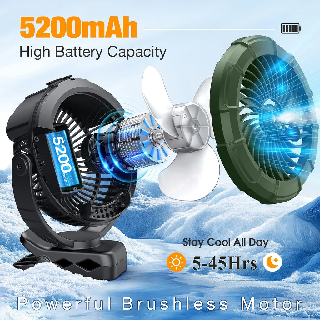 Ausic Portable Misting Golf Cart Fan, Clip On Fans, Max 45H Runtime, 100Ml Camping Stroller Fan With Ligth, 360° Rotate Cooling Spray, Outdoor Rechargeable Battery Fans For Travel/Home/Beach