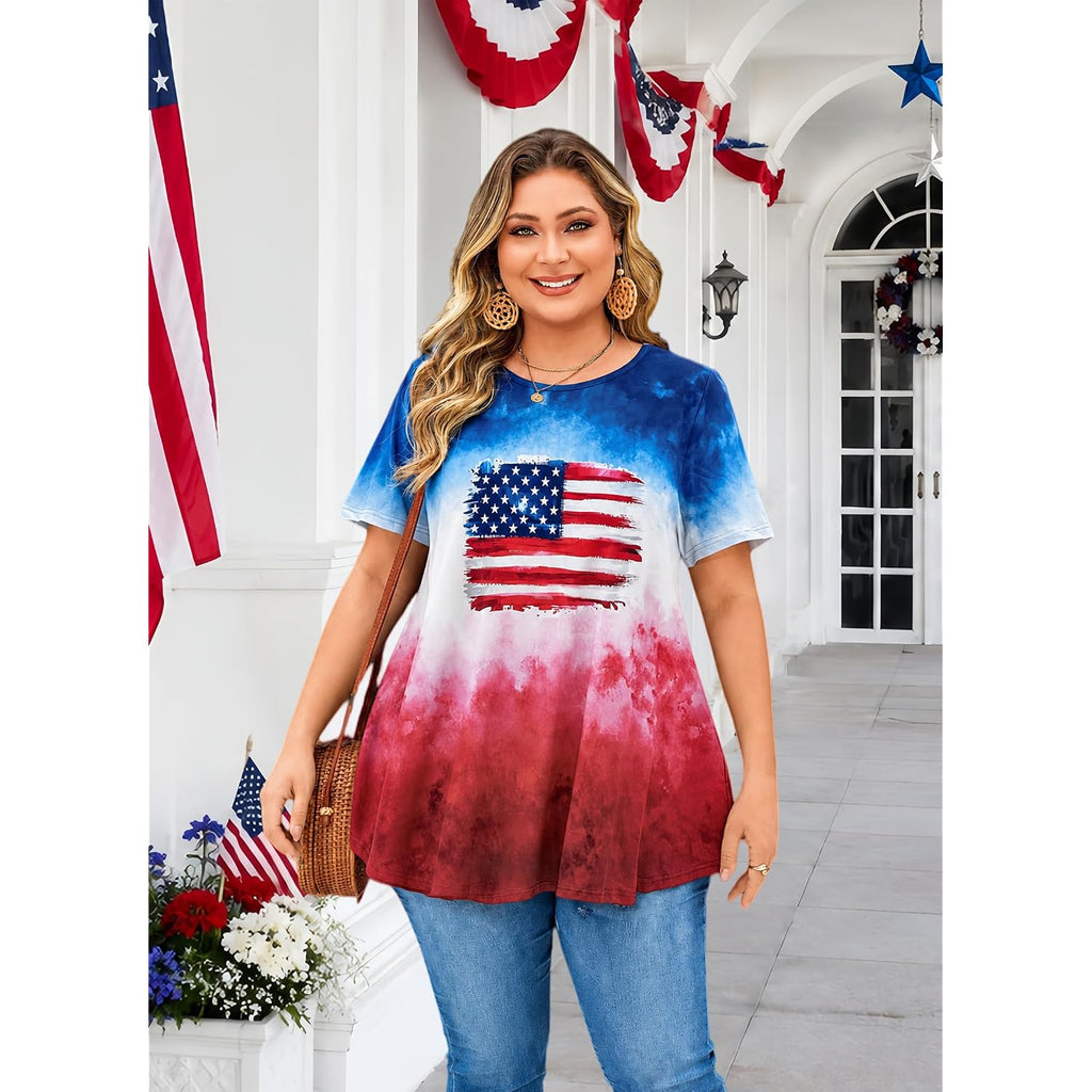 Womens Plus Size Tops Short Sleeve Swing Flare Flowy Tunic Loose Fit Summer Casual Blouses To Wear With Leggings