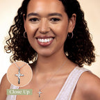 GILDED Small 10K White Gold Natural Round-Cut Diamond Accent (I-J Color, I2-I3 Clarity) 3 Stone Cross Pendant-Necklace,18"