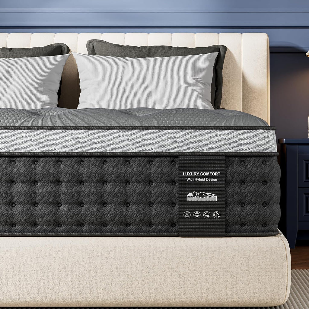 Firm Queen Mattress 14 Inch, Cooling Hybrid Mattress In A Box For Deep Sleep, Luxury Hotel-Collection Design, Enhanced Back & Hip Support, Fiberglass-Free & Certipur-Us, 365-Night Trial