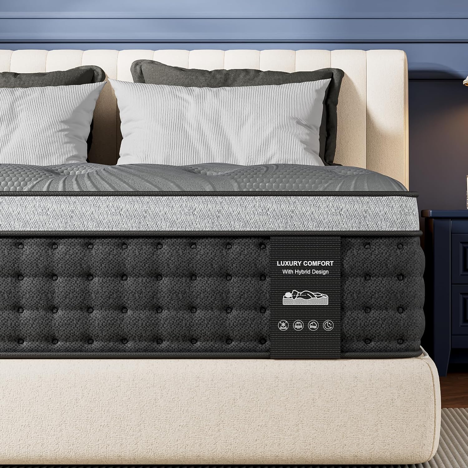 Firm Queen Mattress 14 Inch, Cooling Hybrid Mattress In A Box For Deep Sleep, Luxury Hotel-Collection Design, Enhanced Back & Hip Support, Fiberglass-Free & Certipur-Us, 365-Night Trial