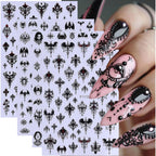 Gothic Nail Stickers Witchy Decals 12PCS Dark Black Goth Nail Art Stickers 3D Self-Adhesive Totem Punk Belt Nails Designs DIY Bat Holiday Nail Supplies French for Acrylic Manicure Decoration