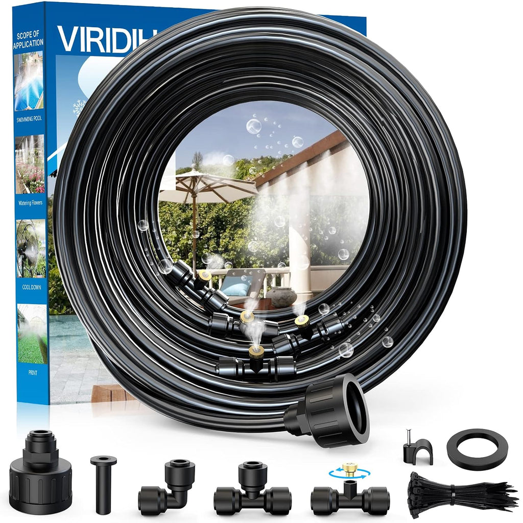 100Ft|30M Misting Systems, Outdoor Water Misting Cooling System, For Backyard Mist Kit For Garden Greenhouse Fan Deck Umbrella Canopy Pool Porch Trampoline Sprinkler Park Bbq Party