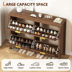 Shoe Cabinet Storage For Entryway, Fluted Shoe Cabinet With 4 Flip Drawers, Hidden Shoe Rack Freestanding Wooden Shoe Organizer With Legs For Hallway, Walnut