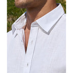 Linen Shirts For Men Short Sleeve Button Down Shirts Summer Beach Casual | Linen And Cotton Blend, Lightweight, No Pocket, Fitted, Button Up Dress Shirt, Fashion Vacation Wedding Tropical Resort