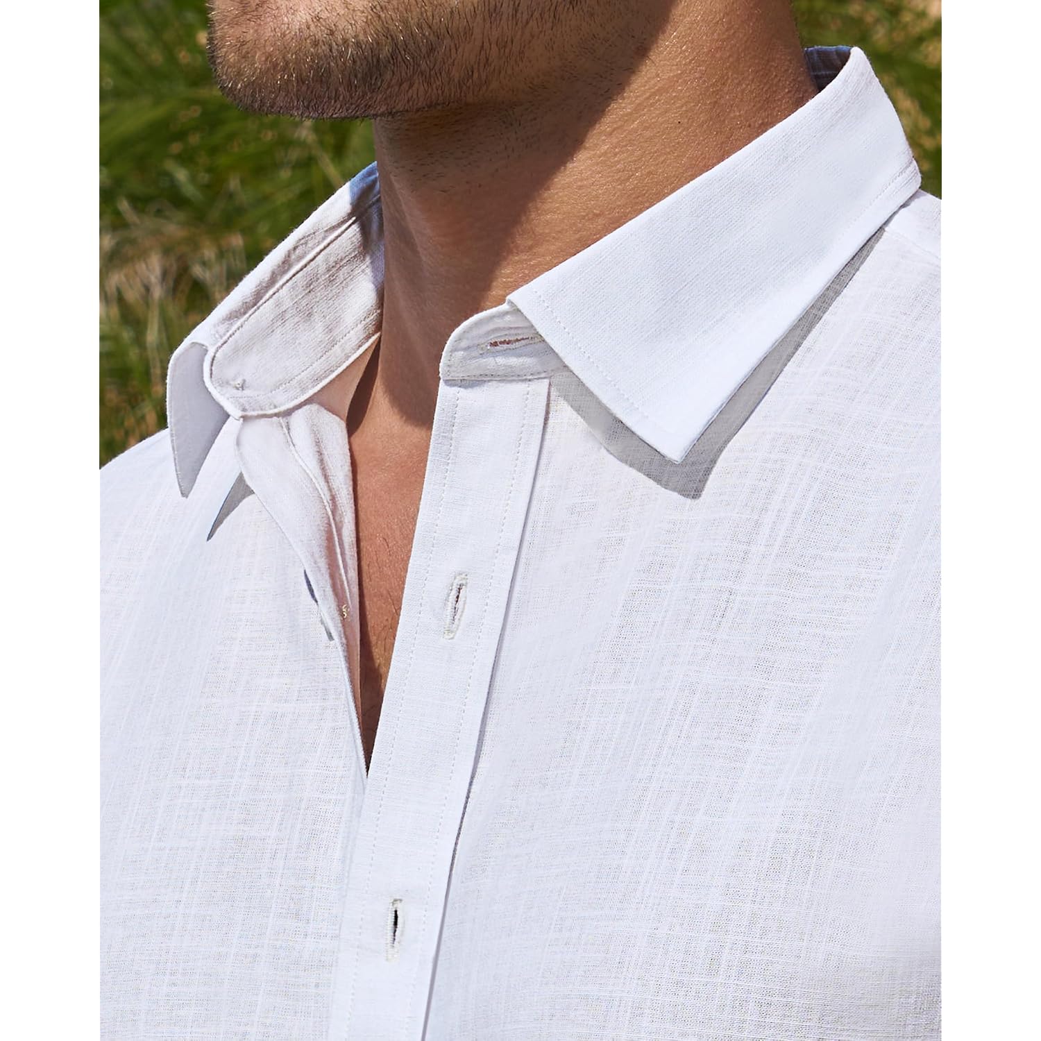 Linen Shirts For Men Short Sleeve Button Down Shirts Summer Beach Casual | Linen And Cotton Blend, Lightweight, No Pocket, Fitted, Button Up Dress Shirt, Fashion Vacation Wedding Tropical Resort