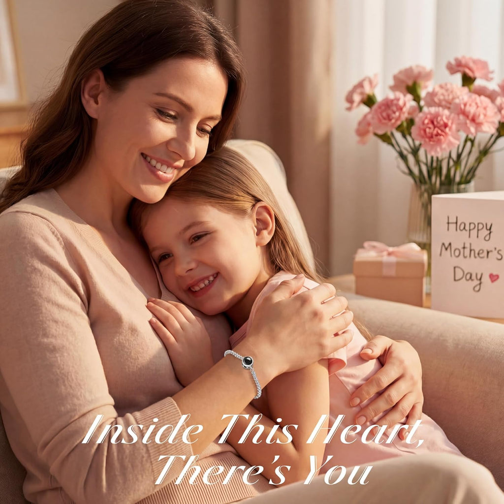 Easycosy Personalized Bracelets with Picture Inside, Mothers Day Love Gifts for Mom Wife, Custom Photo Projection Bracelets Customized Birthday Anniversary Memorial Jewelry Gifts for Women Girlfriend Her