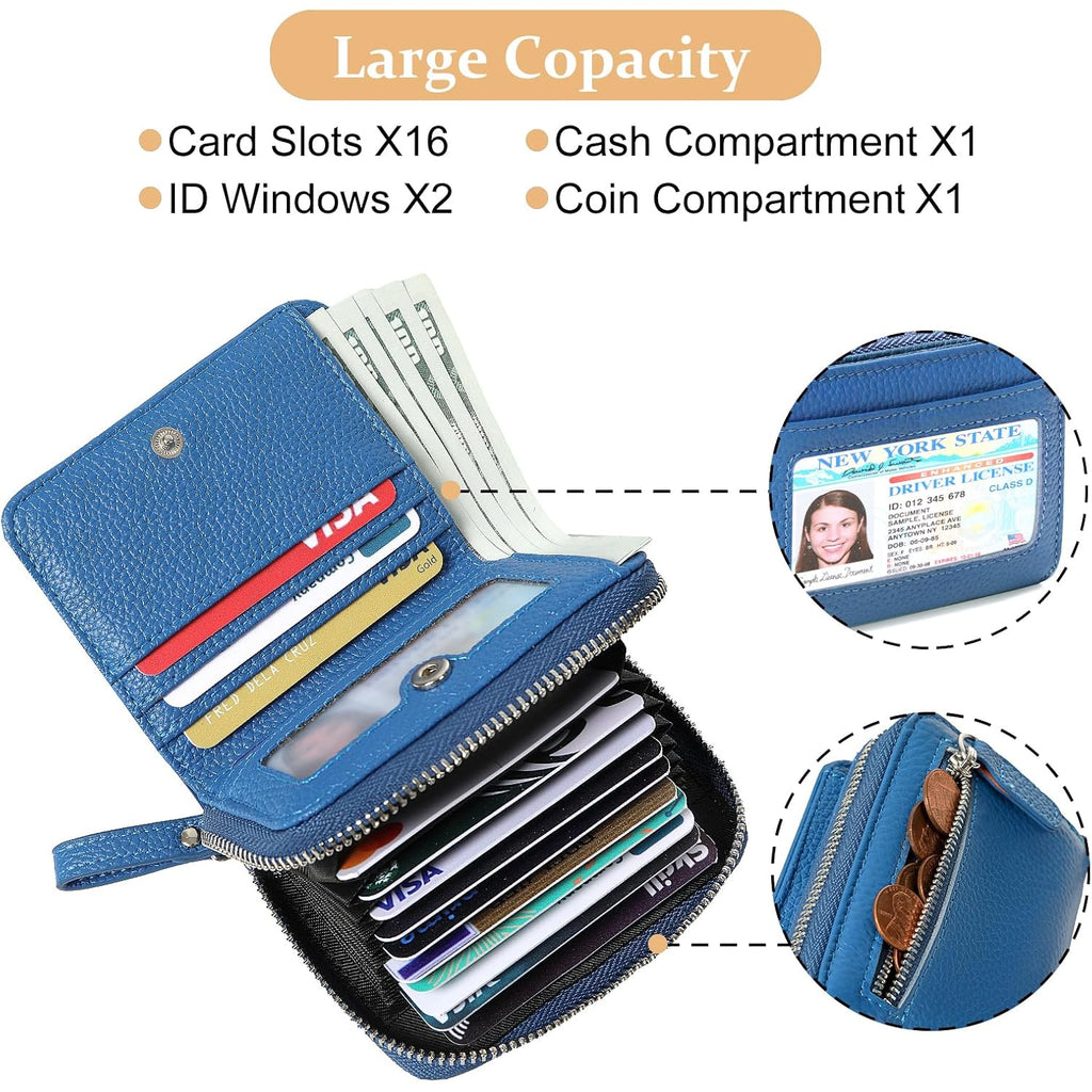 Genuine Wallet Women Rfid Blocking Card Holder, Small Leather Womens Wallet With Zipper Id Window Coin Pocket