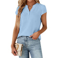 Women's Dressy Casual Tops Business Work Blouses Button Down Shirts Cap Sleeve V Neck Tshirt