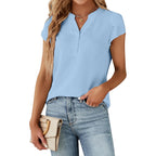 Women's Dressy Casual Tops Business Work Blouses Button Down Shirts Cap Sleeve V Neck Tshirt