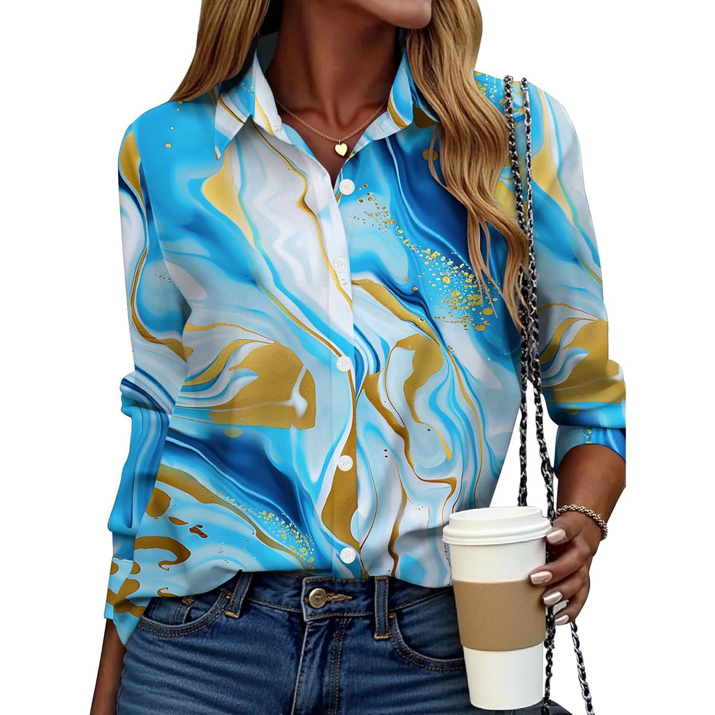 Button Down Shirt for Women Long Sleeve Blouses Floral Printed Tops Business Casual Work Outfits S-XXL