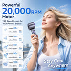 Portable Handheld Fan With Ice Cooling, Personal Rechargeable Fan 20000Rpm,199-Speed Mini Neck Fan With 4000Mah Battery Powered Up To 15Hrs With Led Display For Travel, Camping & Outdoor, Purple